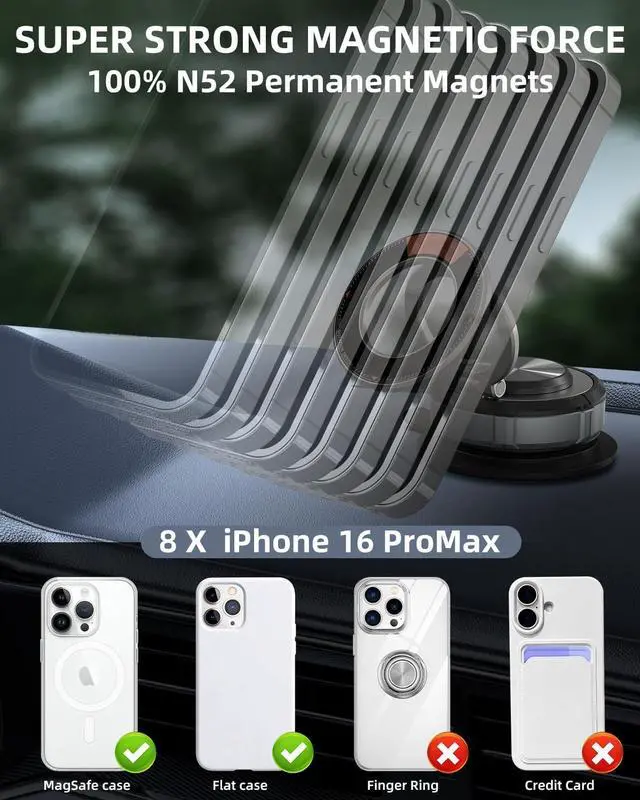 Alt view image 6 of 7 - 360° Adjustable Vacuum Suction Bracket for MagSafe Car Mount Vacuum Magnetic Phone Holder Cell Phone Holders for Your Car/Home/Travel Suction Car Mount for iPhone 16/15/14/13/12/Android