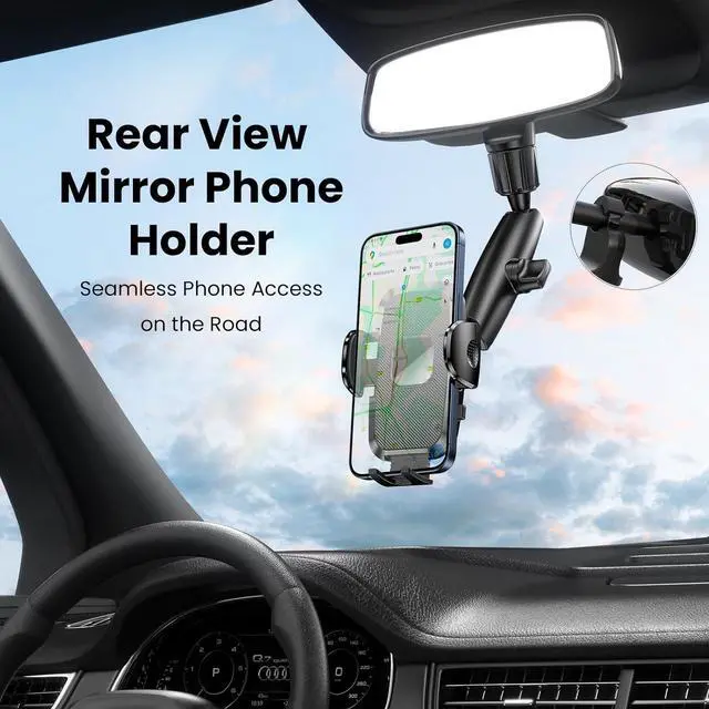 Alt view image 3 of 6 - Car Phone Holder Rear View Mirror Phone Holder 360° Rotating Car Phone Holder Mount Compatible with All 4-7 Inch iPhone and Android Cell Phones
