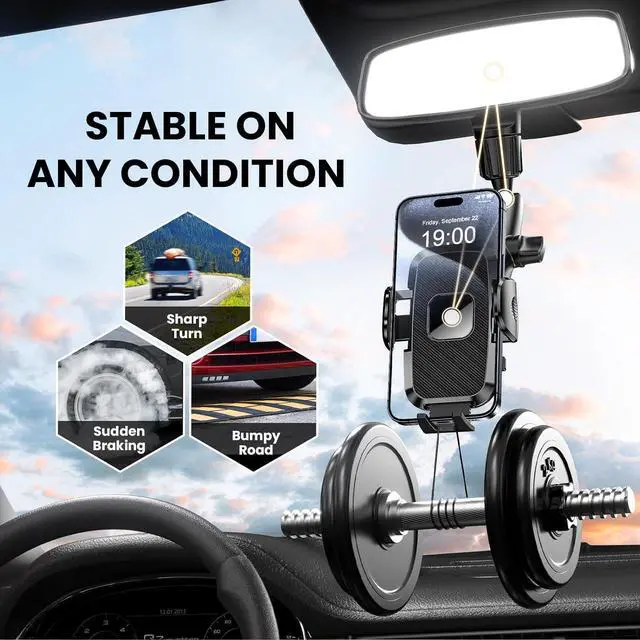 Alt view image 6 of 6 - Car Phone Holder Rear View Mirror Phone Holder 360° Rotating Car Phone Holder Mount Compatible with All 4-7 Inch iPhone and Android Cell Phones