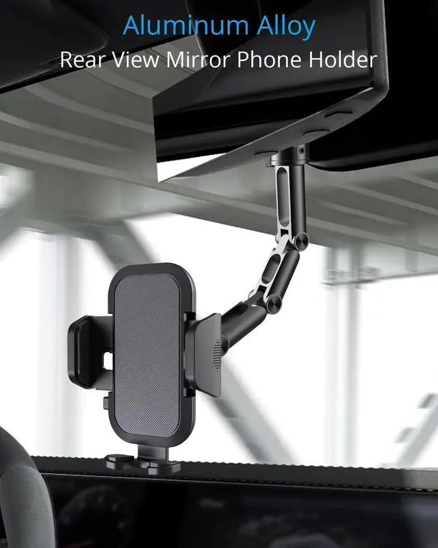 Alt view image 2 of 7 - Upgraded Phone Holder for Your Car Rear View Mirror Phone Holder - Aluminum Alloy Mount Multi-Angle Adjustment Rotatable and Retractable Compatible with 4-7 Inch iPhone and Android Phones (Black)