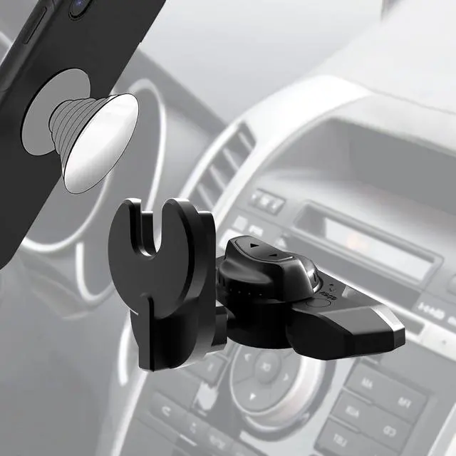 Main image of CD Slot Car Grips Phone Holder CD Slot Phone Holder for Grip/Socket Car Mount for Pop Socket Compatible with Magsafe Wallet Black