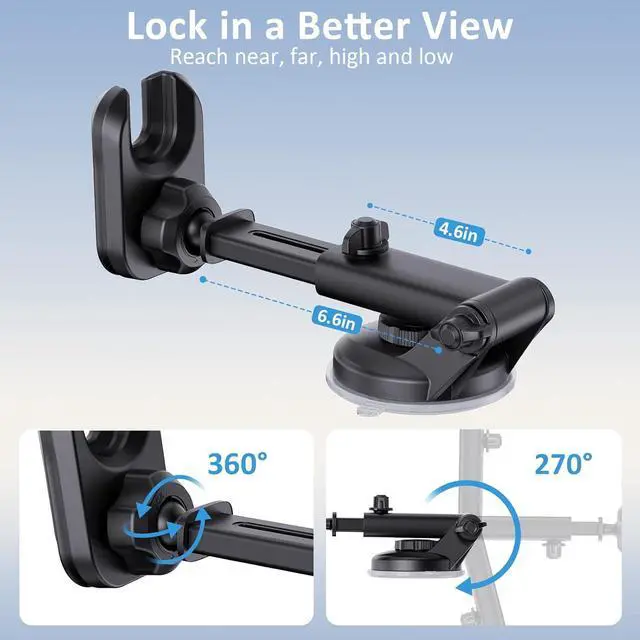 Alt view image 6 of 7 - Socket Phone Dashboard Mount: Suction Cup Cell Phone Holder fits Dash Windshield Window - Black Universal Car Automobile Cradle for iPhone 16  Smartphone (Socket Grip Not Included)