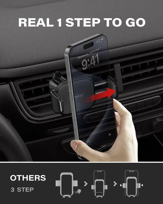Alt view image 3 of 7 - Upgraded Car Phone Holder [True One-Hand Operation] Strong Suction Cup Dashboard Windshield Mount with Anti-UV Film Adhesive Pad & Air Vent Hook Easy Place & Pick