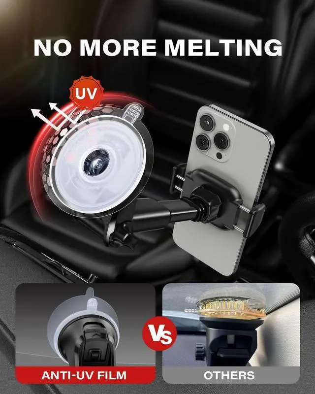 Alt view image 5 of 7 - Upgraded Car Phone Holder [True One-Hand Operation] Strong Suction Cup Dashboard Windshield Mount with Anti-UV Film Adhesive Pad & Air Vent Hook Easy Place & Pick