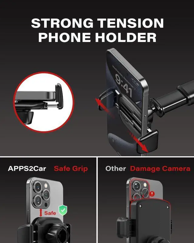 Alt view image 6 of 7 - Upgraded Car Phone Holder [True One-Hand Operation] Strong Suction Cup Dashboard Windshield Mount with Anti-UV Film Adhesive Pad & Air Vent Hook Easy Place & Pick