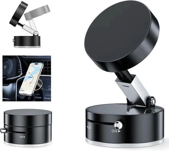 Main image of Vacuum Suction Magnetic Car Phone Holder Mount Fit All Phones Adjustable Phone Holders for Your Car Home Office Smooth Surfaces Metal Ring Stick Outside if Case Non-Magnetic (Upgraded)