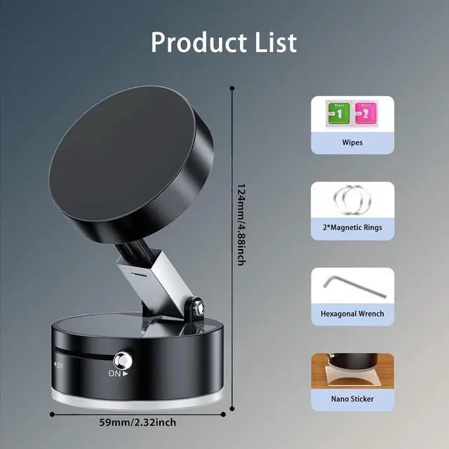Alt view image 5 of 6 - Vacuum Suction Magnetic Car Phone Holder Mount Fit All Phones Adjustable Phone Holders for Your Car Home Office Smooth Surfaces Metal Ring Stick Outside if Case Non-Magnetic (Upgraded)