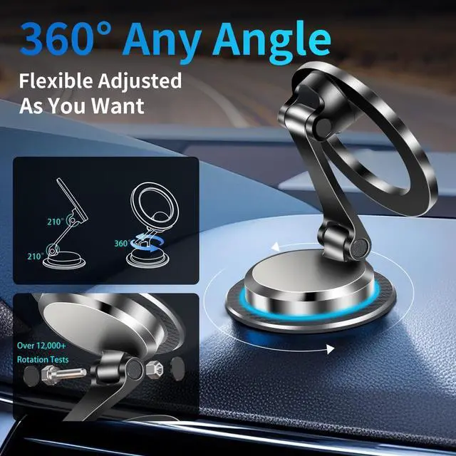 Alt view image 2 of 7 - YAOKEE Magnetic Car Phone Holder for Magsafe [N55 Strong Magnets] 360°Rotation Dashboard Magnetic Phone Holder for Car Folding Cell Phone Car Mount Car Mount for iPhone 16 15 14 13 Pro Max