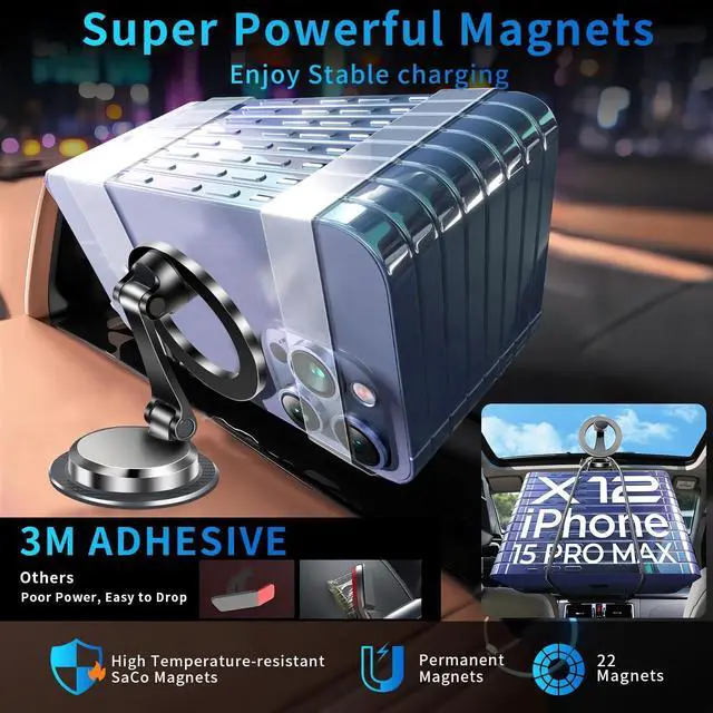 Alt view image 4 of 7 - YAOKEE Magnetic Car Phone Holder for Magsafe [N55 Strong Magnets] 360°Rotation Dashboard Magnetic Phone Holder for Car Folding Cell Phone Car Mount Car Mount for iPhone 16 15 14 13 Pro Max