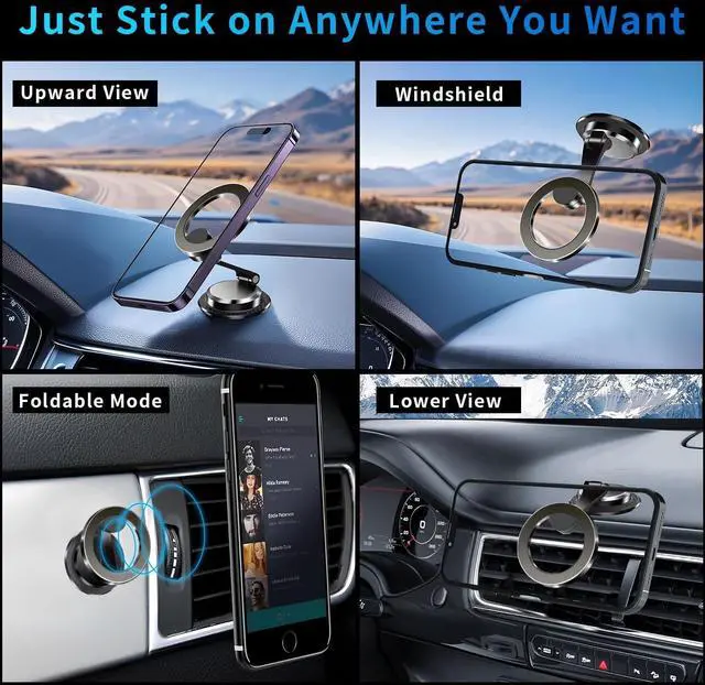 Alt view image 6 of 7 - YAOKEE Magnetic Car Phone Holder for Magsafe [N55 Strong Magnets] 360°Rotation Dashboard Magnetic Phone Holder for Car Folding Cell Phone Car Mount Car Mount for iPhone 16 15 14 13 Pro Max