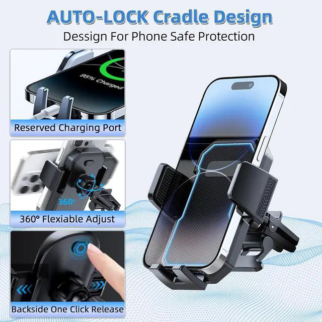 Alt view image 4 of 6 - Car Phone Mount for Honda CRV CR-V 2017 2018 2019-2020 2021 2022 Accessories 5th Gen CRV Custom Air Vent Phone Holder Auto Lock Hands Free 360° Rotation Cell Phone Automobile Cradles
