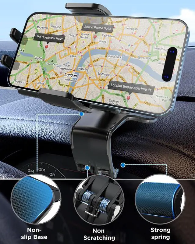 Alt view image 4 of 7 - Car Dashboard Phone Clip Holder 360 Degrees Rotation Dash Steering Wheel Phone Clamp Mount Compatible with iPhone 15 14 13 Pro Max and 4-7 Inch Smartphones (Black)