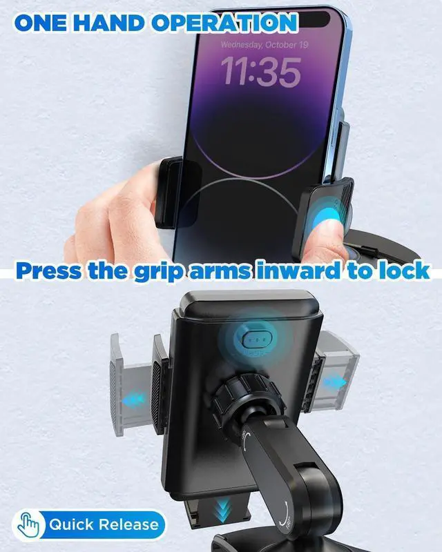 Alt view image 5 of 7 - Car Dashboard Phone Clip Holder 360 Degrees Rotation Dash Steering Wheel Phone Clamp Mount Compatible with iPhone 15 14 13 Pro Max and 4-7 Inch Smartphones (Black)