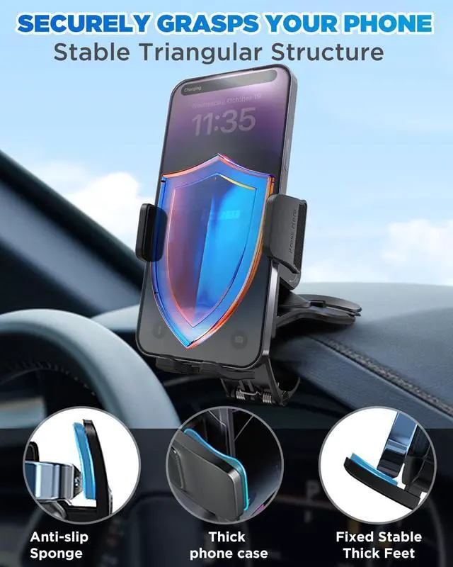Alt view image 3 of 7 - Car Dashboard Phone Clip Holder 360 Degrees Rotation Dash Steering Wheel Phone Clamp Mount Compatible with iPhone 15 14 13 Pro Max and 4-7 Inch Smartphones (Black)
