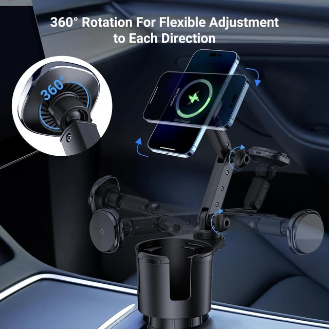 Alt view image 4 of 7 - for Magnetic Cup Holder Charger, 360° Rotating Wireless Magnetic Car Charger, Fast Charging Phone Holder for iPhone 17 16 15 14 13 12 and Galaxy S20 Above Series [With QC 3.0 Adapter