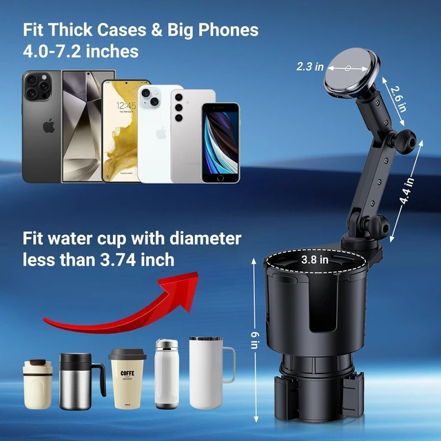 Alt view image 6 of 7 - for Magnetic Cup Holder Charger, 360° Rotating Wireless Magnetic Car Charger, Fast Charging Phone Holder for iPhone 17 16 15 14 13 12 and Galaxy S20 Above Series [With QC 3.0 Adapter