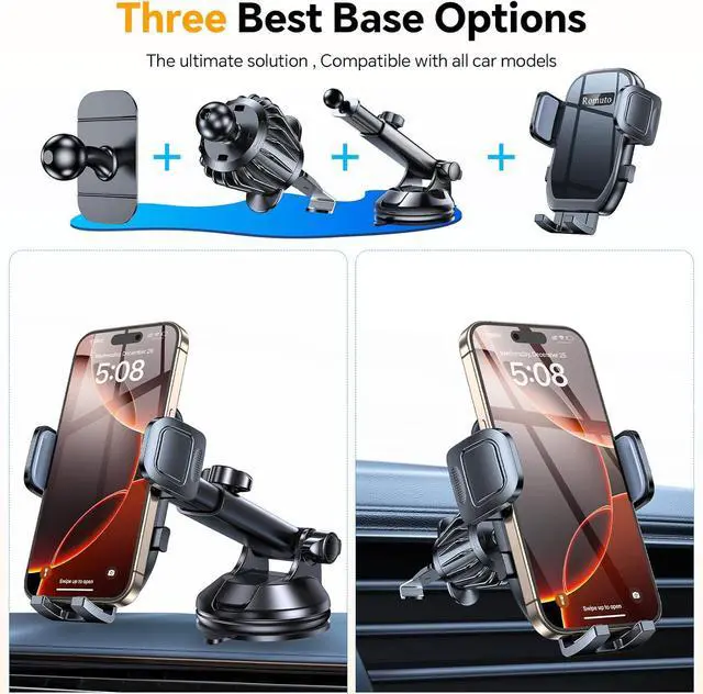 Alt view image 2 of 7 - Car Phone Holder MountWindshield+Vent+DashSuction Cup Phone Holders for Your Car Phone Mount Cell Phone Car Mount for Truck Stand Dashboard car mount for iPhone 16 15 Pro Max (Silicone rubber)