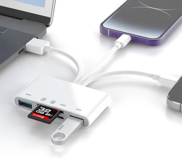 Alt view image 2 of 7 - [ MFi Certified] SD Card Reader for iPhone Memory Card Reader USB OTG Adapter & SD Card Reader for iPhone/iPad USB C and USB A Devices with Micro SD & Card Slots Supports Micro SD/SDHC/SDXC