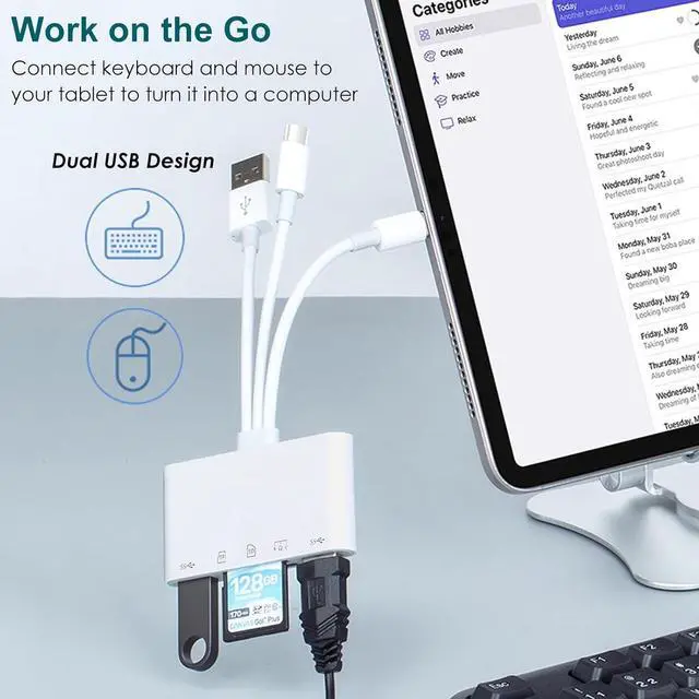 Alt view image 6 of 7 - 7-in-1 Memory Card Reader Universal Card Reader for iPhone/iPad with USB/USB C Connector & SD/TF Card Slots USB OTG Adapters Supports SD/Micro SD/SDHC/SDXC/MMC Memory Cards Plug and Play