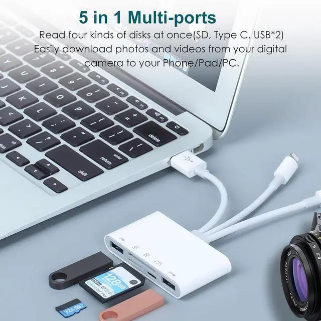 Alt view image 4 of 7 - 7-in-1 Memory Card Reader Universal Card Reader for iPhone/iPad with USB/USB C Connector & SD/TF Card Slots USB OTG Adapters Supports SD/Micro SD/SDHC/SDXC/MMC Memory Cards Plug and Play
