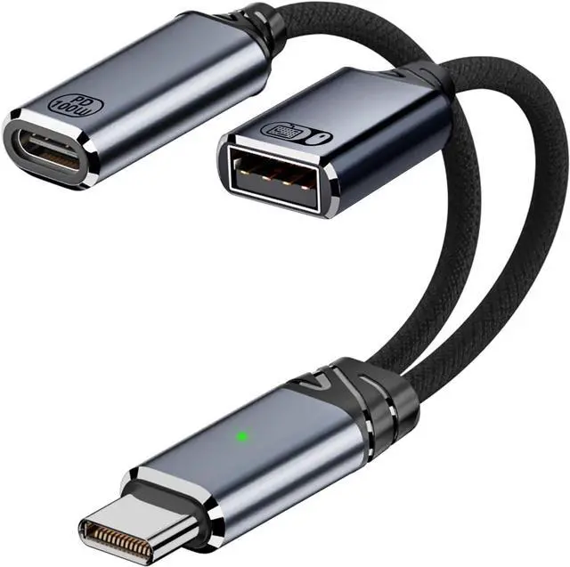 Main image of USB C to USB OTG Cable and Charger Adapter 2-in-1 USB-C Splitter with 100W Fast Charging for iPhone 16/15 Series iPad MacBook Galaxy S24/S23 and More (Grey)