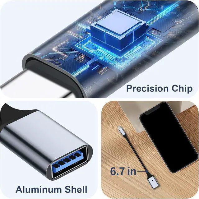Alt view image 3 of 7 - USB C to USB 3.0 Adapter [2 Pack] Type C Male to USB Female OTG Cable Thunderbolt3 to USB Adapter Compatible for iPhone 16 Pro Max/16 Plus/16/15 iPad MacBook Pro/Air  Galaxy S24/S23/S22/S21
