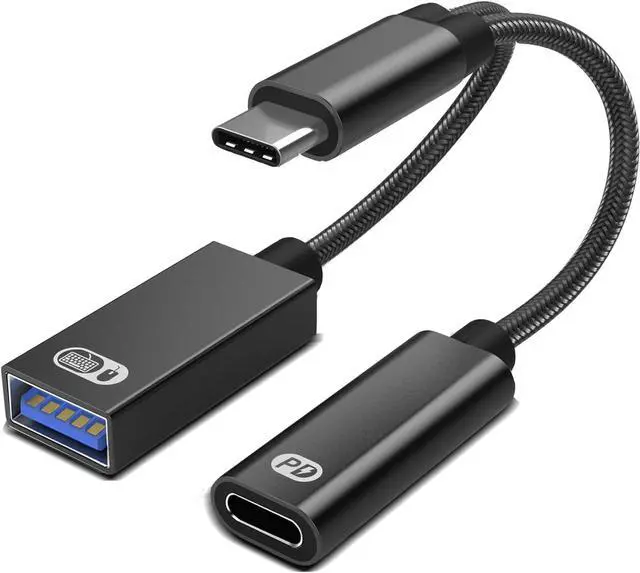 Main image of USB C to USB OTG Adapter 2 in 1 USB C Splitter with PD 60W Charging Port and USB 3.0 Female Port Compatible wit iPhone 15 Pro MacBook Pro Chromebook Galaxy and More Type-C Devices