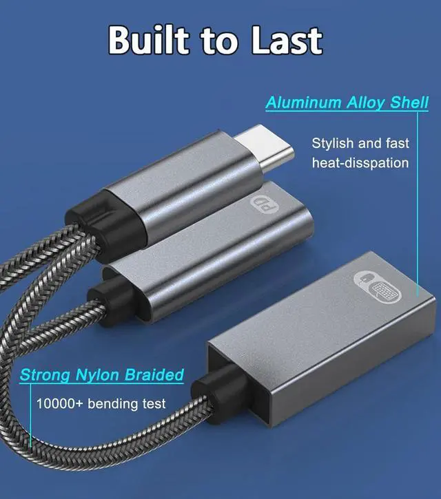 Alt view image 5 of 7 - USB C to USB OTG Adapter 2 in 1 USB C Splitter with PD 60W Charging Port and USB 3.0 Female Port Compatible wit iPhone 15 Pro MacBook Pro Chromebook Galaxy and More Type-C Devices