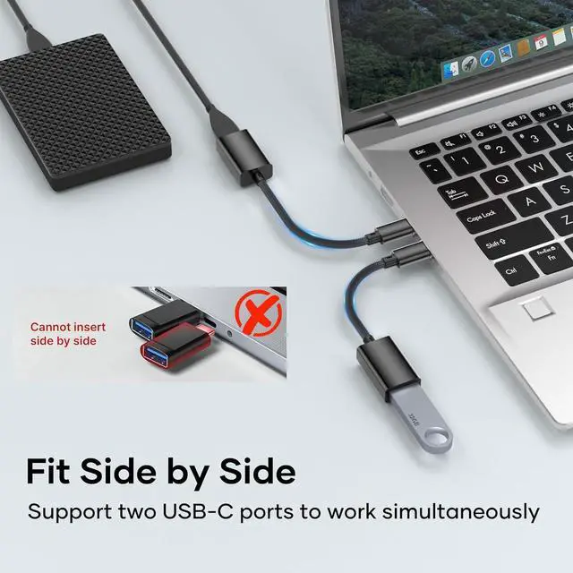 Alt view image 5 of 7 - USB C to USB 3.0 Adapter [3 Pack] USBA Female to USBC Male OTG Cable Thunderbolt 3 to Type C Adapter Compatible with i-Phone 16 15 Pro Max Mac-Book Pro/Air S25/S24/S23 Black