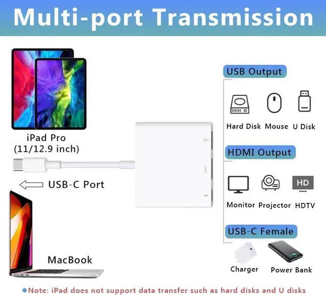 Alt view image 6 of 6 - USB-C Digital AV Adapter for iPhone 15 Multiport AV Adapter with 4K HDMI Output & USB-C Charging Port Compatible for MacBook Pro iPad Air