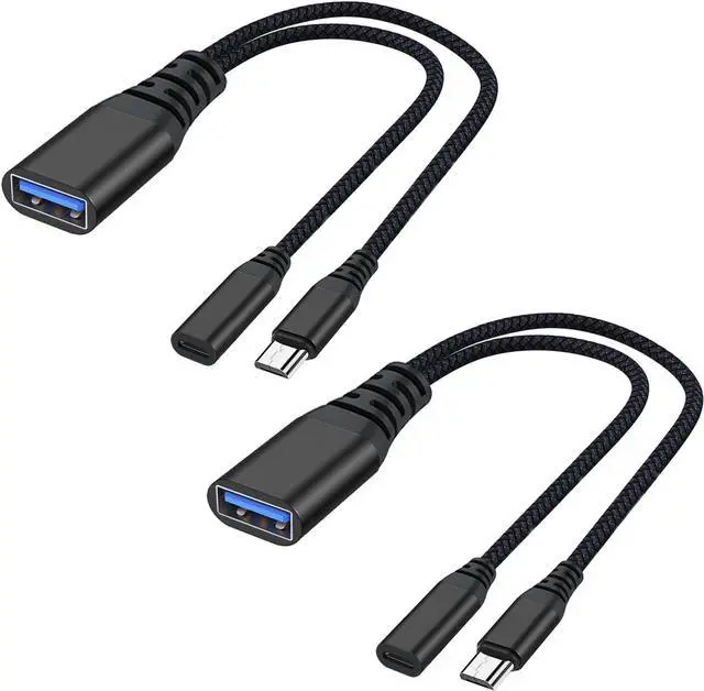 Main image of 2 Pack OTG Cable Adapter for Fire TV Stick 4K Powered Micro USB to USB OTG Cable for Android Phone Tablet and More Host Devices with Micro USB (Black)