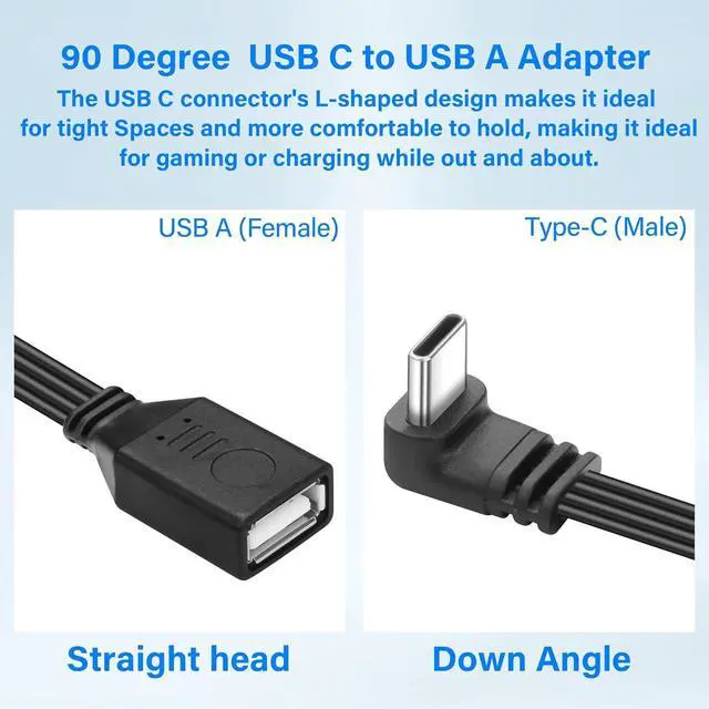 Alt view image 2 of 7 - 90 Degree Right Angle USB C2.0 Cable Type C to USB Female OTG Adapter Cable USB Type C Flat Short Cable Universal Tablet USB Flash Drive Laptop 11.8in/30CM (Up/Down Angle)