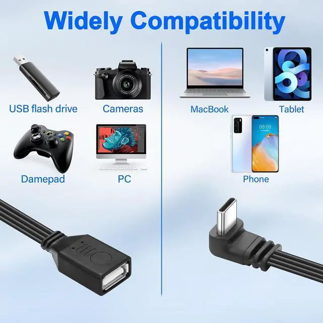 Alt view image 6 of 7 - 90 Degree Right Angle USB C2.0 Cable Type C to USB Female OTG Adapter Cable USB Type C Flat Short Cable Universal Tablet USB Flash Drive Laptop 11.8in/30CM (Up/Down Angle)