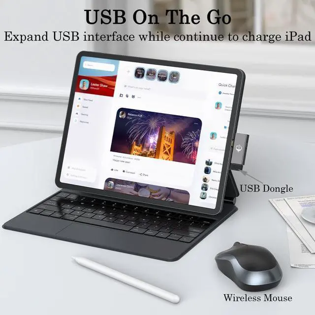 Alt view image 7 of 7 - BCLINK 2-in-1 USB C to USB 3.1 Adapter with 100W Charging Port Thunderbolt 4/3 OTG Converter for Meta Quest 2 iPhone 15 MacBook iMac iPad and More - Space Gray