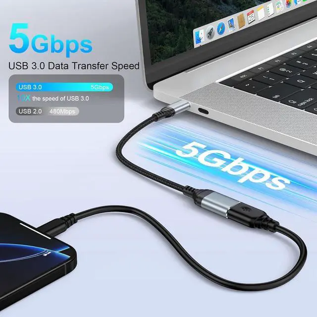 Alt view image 3 of 7 - USB C to USB 3.0 Adapter OTG Adapter for Android iPhone 16e/16/16 Pro/16 Pro Max/16 Plus/15/15 Pro/15 Pro Max/15 Plus Type C Male to USB Female OTG Cable for  Galaxy S25 MacBook Pro Camera