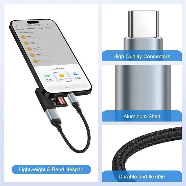 Alt view image 5 of 7 - USB C to USB 3.0 Adapter OTG Adapter for Android iPhone 16e/16/16 Pro/16 Pro Max/16 Plus/15/15 Pro/15 Pro Max/15 Plus Type C Male to USB Female OTG Cable for  Galaxy S25 MacBook Pro Camera