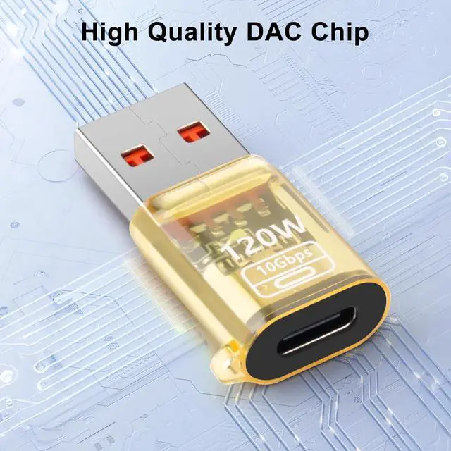 Alt view image 4 of 7 - USB to USB C Adapter OTG with 120W Fast Charging Type C Female to Type A Male Transparent Adapter for Laptop MacBook U Disk Hard Drive 2-Pack Yellow
