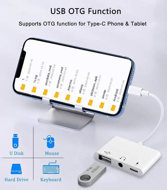 Alt view image 5 of 7 - USB C to USB OTG Adapter 3 in 1 AUX to USB C Adapter with 3.5mm Headphone Jack + OTG + 60W PD Fast Charging Port Compatible with iPhone 15/16 iPad Pro MacBook and More