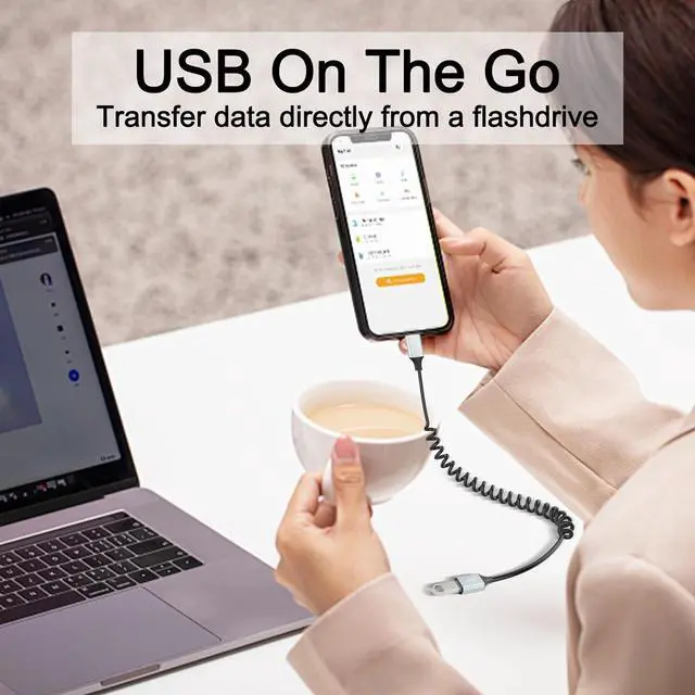 Alt view image 3 of 7 - USB C to USB Adapter OTG Converter Coiled USB Type C Male to USB 3.0 Female Cable 5Gbps High-Speed USB C to USB A OTG Cable Compatible with Smartphone Tablets USB Flash Drive3.28Ft