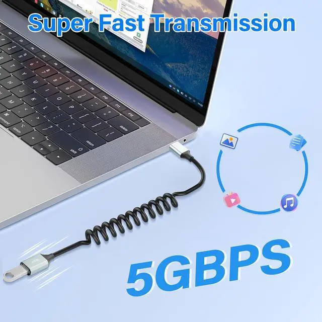 Alt view image 4 of 7 - USB C to USB Adapter OTG Converter Coiled USB Type C Male to USB 3.0 Female Cable 5Gbps High-Speed USB C to USB A OTG Cable Compatible with Smartphone Tablets USB Flash Drive3.28Ft