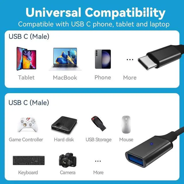 Alt view image 5 of 7 - USB C to USB 3.0 Adapter 2 Pack Type C Male to USB Female OTG Cable Thunderbolt to USB Adapter Compatible for iPhone 16 15 Pro Max iPad MacBook Pro/Air 2023 2022 M1 M2 Galaxy S23 S22 Note 10