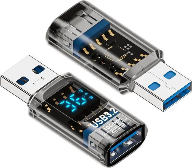 Main image of 2Pack USB to USB3.2 Adapter with LED Digital Display 10Gbps USB3.2 Converter Type A Male/Female Expander for Laptops Keyboards Flash Drives