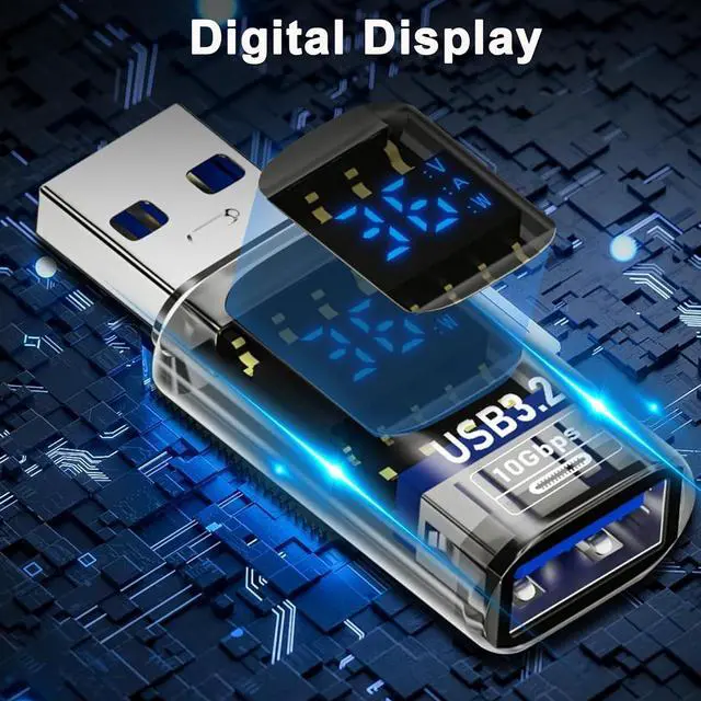 Alt view image 2 of 6 - 2Pack USB to USB3.2 Adapter with LED Digital Display 10Gbps USB3.2 Converter Type A Male/Female Expander for Laptops Keyboards Flash Drives