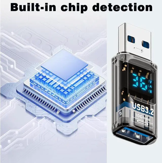 Alt view image 4 of 6 - 2Pack USB to USB3.2 Adapter with LED Digital Display 10Gbps USB3.2 Converter Type A Male/Female Expander for Laptops Keyboards Flash Drives