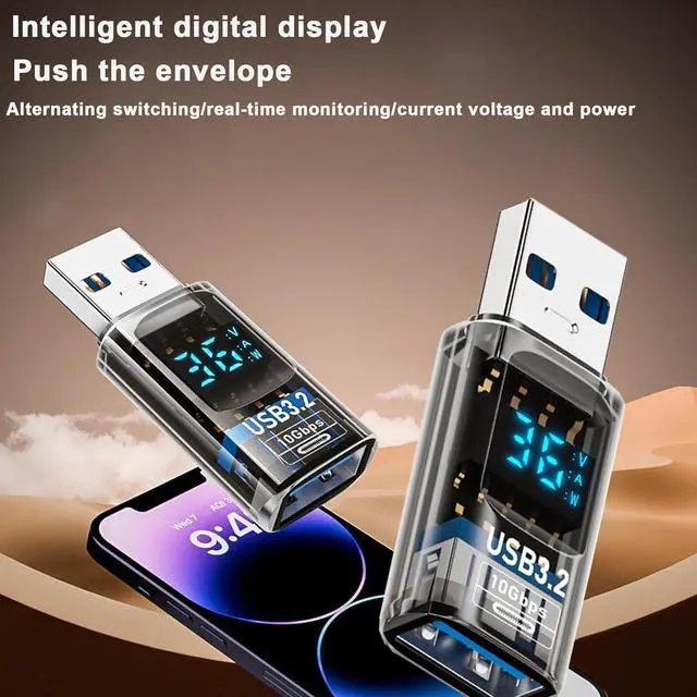 Alt view image 5 of 6 - 2Pack USB to USB3.2 Adapter with LED Digital Display 10Gbps USB3.2 Converter Type A Male/Female Expander for Laptops Keyboards Flash Drives