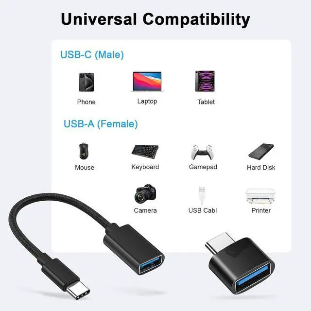 Alt view image 2 of 7 - USB C to USB 2.0 Adapter Type-C OTG Cable [2 Pack] USB Type C Male to USB Female Adapter USB-C Adapter for MacBook 2019/2018/2017 iPad  Galaxy and More