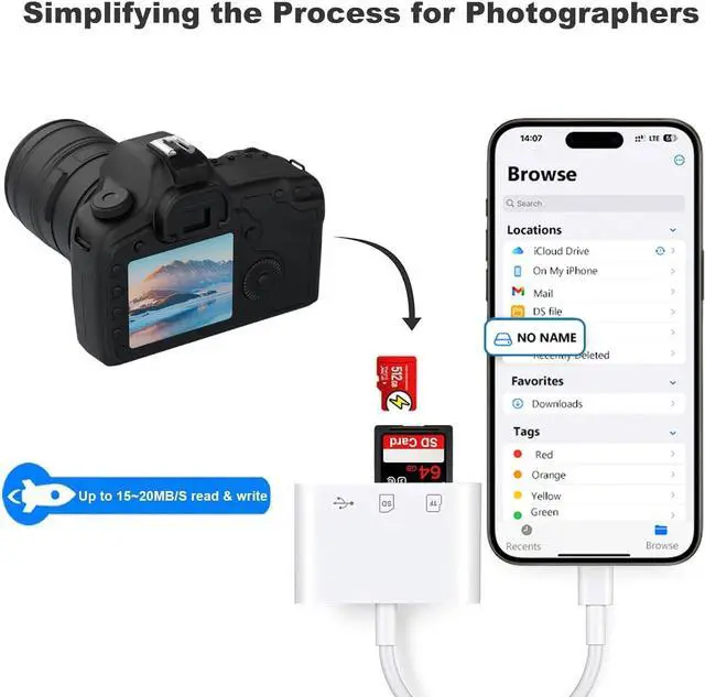 Alt view image 3 of 7 - Lightning to USB Adapter with SD TF Card Reader  MFi Certified USB 3.0 OTG & SD & TF Card Reader for iPhone 14/13/12/11/XS/XR/X/SE/8/7/iPad Plug and Play