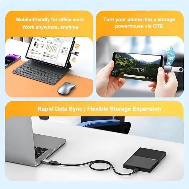 Alt view image 5 of 7 - USB to USB C Adapter USB C Male to USB 3.0 Female Adapter Thunderbolt 3 OTG Converter Compatible with MacBook Pro MacBook iPad  Galaxy S20-S23  XPS and More USB Devices Rope Black