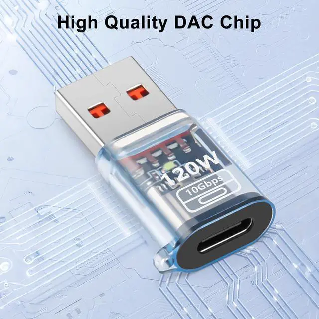 Alt view image 5 of 7 - USB to USB C Adapter OTG with 120W Fast Charging Type C Female to Type A Male Transparent Adapter for Laptop MacBook U Disk Hard Drive 2-Pack Blue