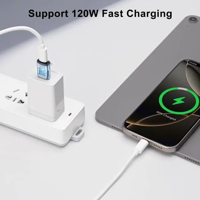 Alt view image 2 of 7 - USB to USB C Adapter OTG with 120W Fast Charging Type C Female to Type A Male Transparent Adapter for Laptop MacBook U Disk Hard Drive 2-Pack Blue
